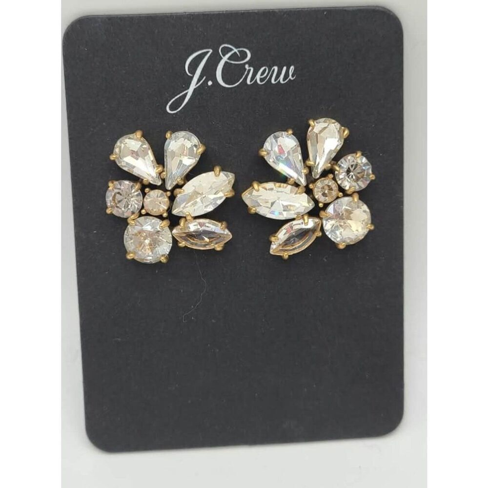 J Crew Clear Cluster Crystal Stud Earrings NWT